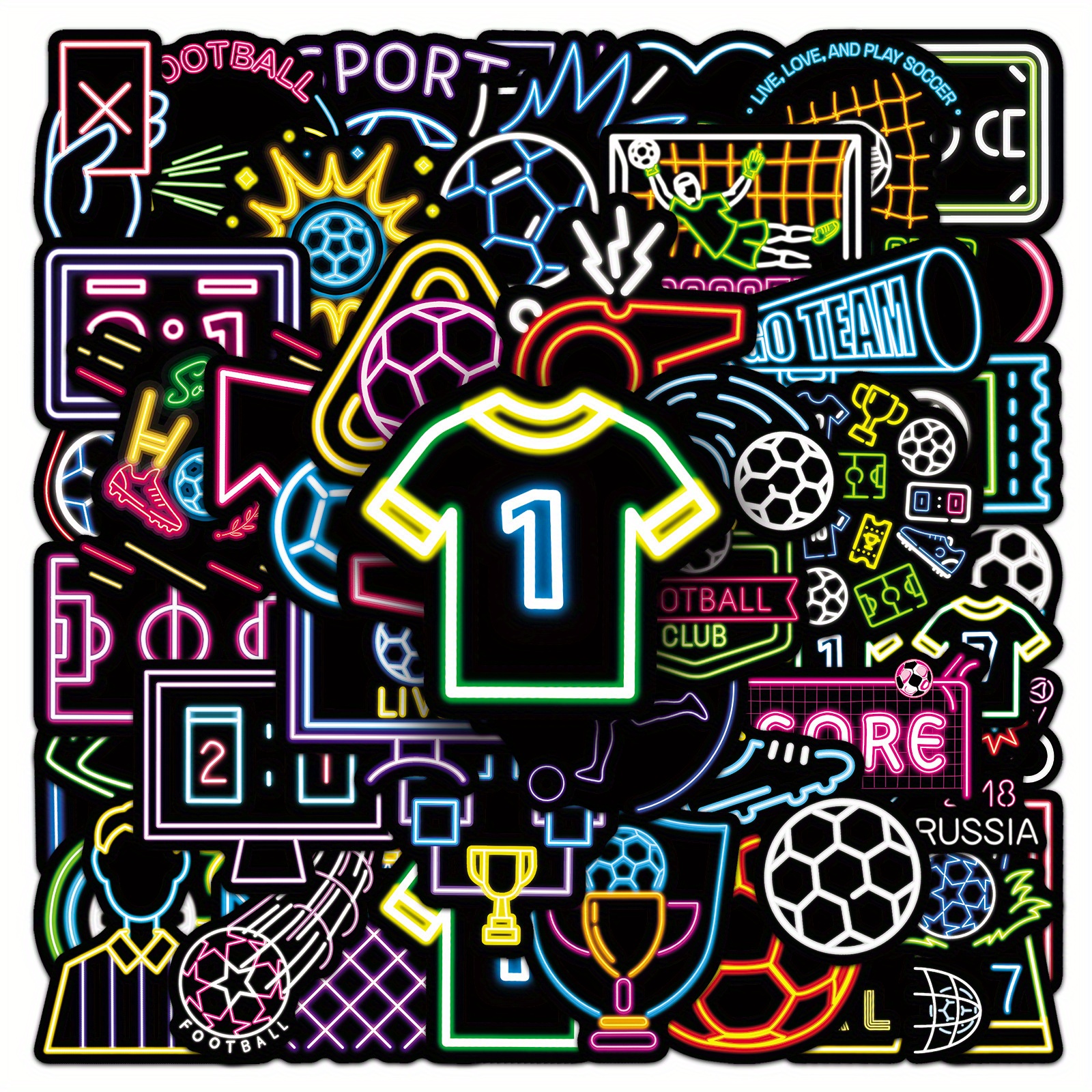 50pcs Neon Football Stickers Vintage Cute Aesthetics Stickers Ins Doodle Cartoon Deacls Pack Decoration Adults Suitcase Luggage Party Gift