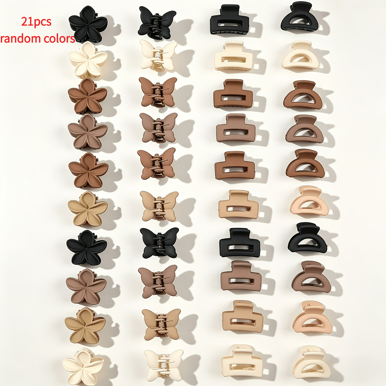 TEMU Lot de 21 mini pinces à cheveux beiges de marguerite, de papillon, carrées et demi-cercle, en couleurs aléatoires. Convient pour les , , les