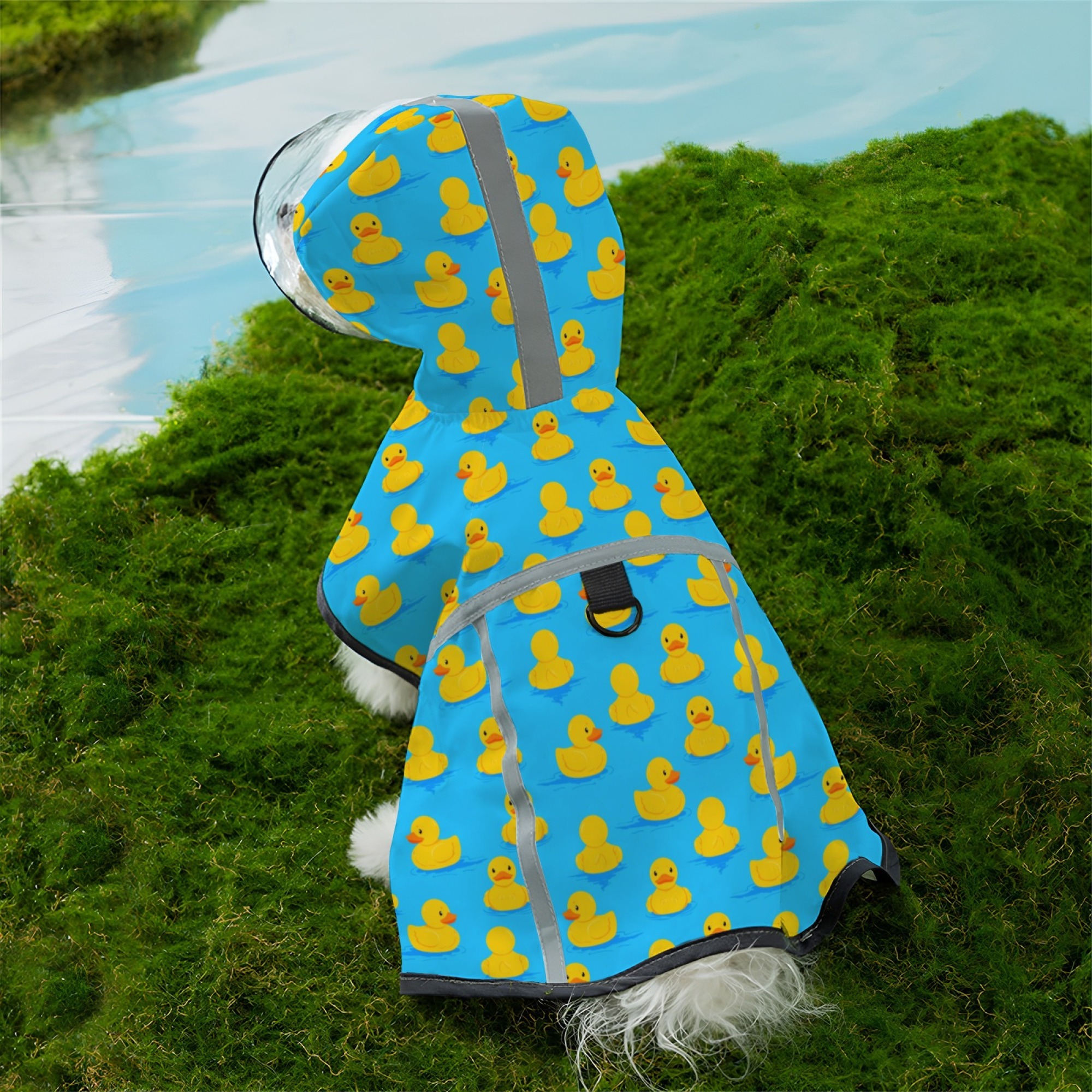 TEMU 1pc Reflective Dog Raincoat With Hood, Refreshing Little Yellow Duck Print Pet Raincoat, Lightweight And Suitable For , Performance, Fun , Ideal