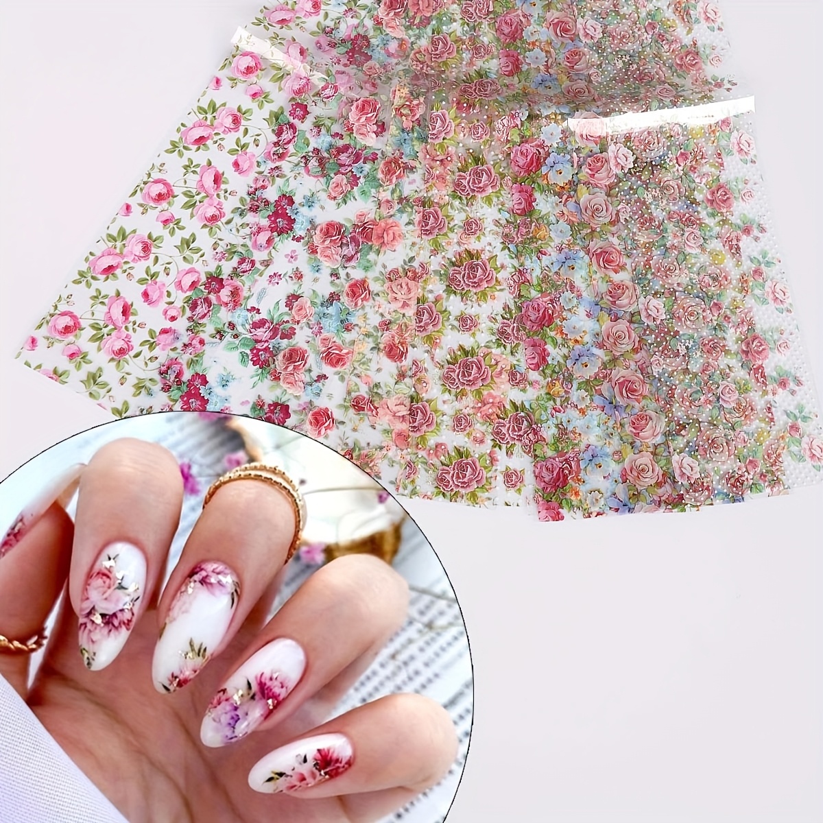 10pcs Pack Rose Flower Nail Foil Transfer Stickers