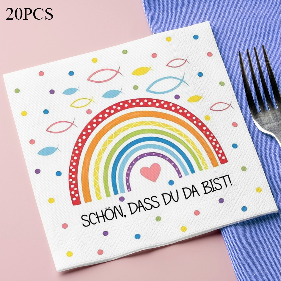 Image of 20pcs "" Rainbow Party Napkins Disposable Paper Napkins For Birthday Baby Shower