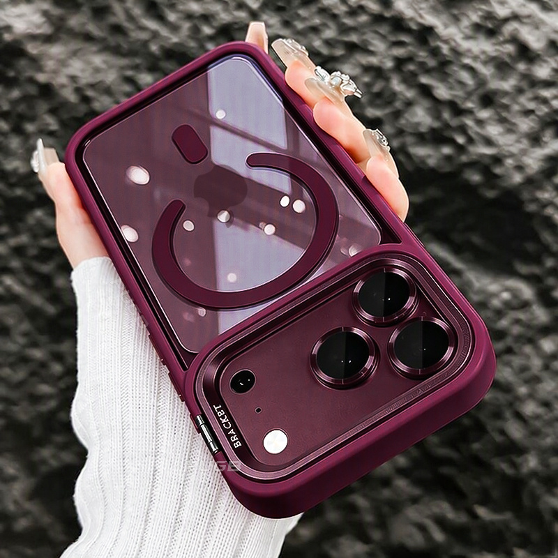 TEMU Phone Case: Luxury Magnetic Wireless Charging Metal Lens Bracket Transparent (case And Lens Protector) Case For Iphone 18 17 16 15 14 13 12 Pro