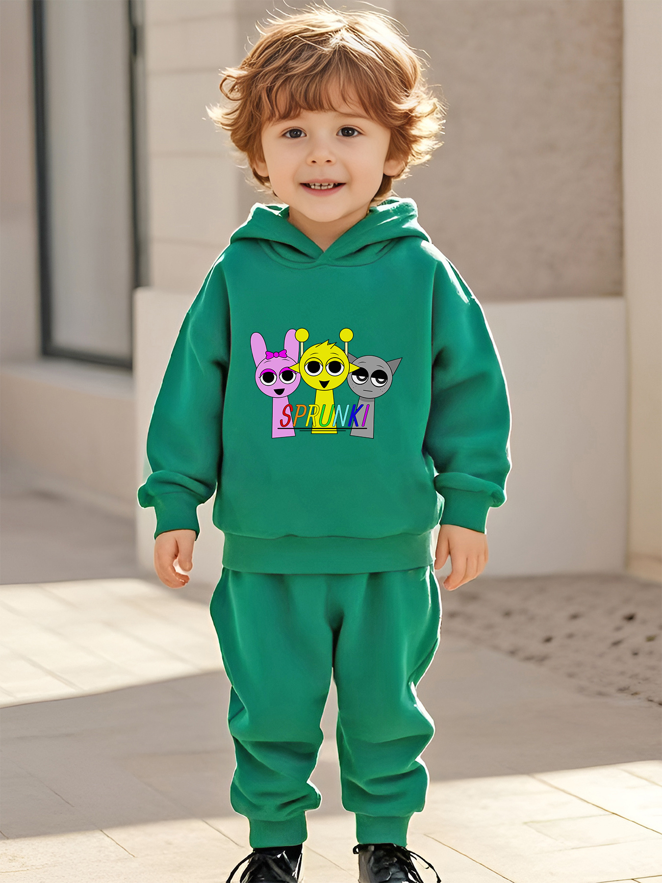 sprunki cover boys' monogrammed hoodie pants set warm Temu Norway