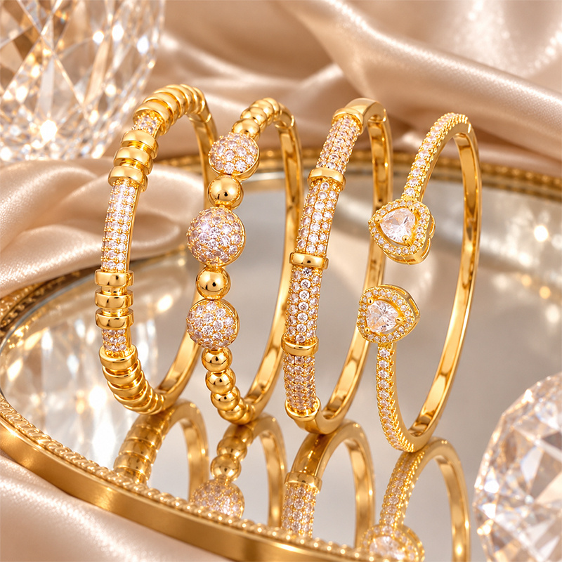 Delicate Stacking Bangles Set, Heart Highlight & Classic Bead Bangles
