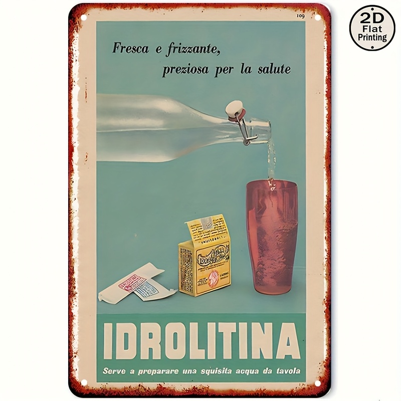 TEMU Targa Vintage Piatto 2D - 8x12 , Insegna Retro Italiana per Acqua , Adatta per Decorazione Ufficio, Pannello Pubblicitario per Bevande in Stanze