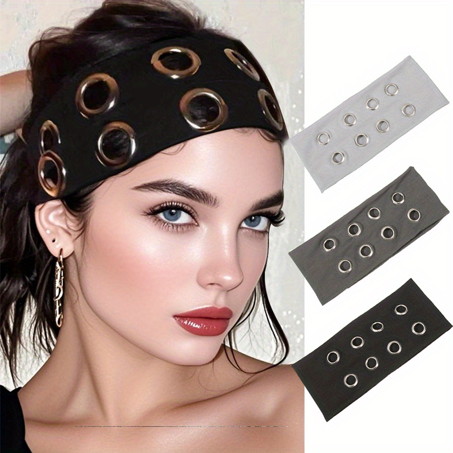 1pc punk black pu leather headband with wide bow, chains  display picture 2