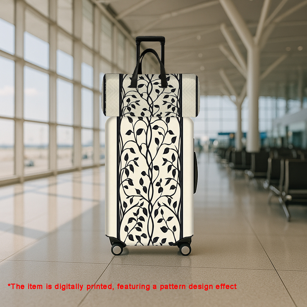 Artistic Black and White Vine Pattern Suitcase Cover & Travel Bag Set