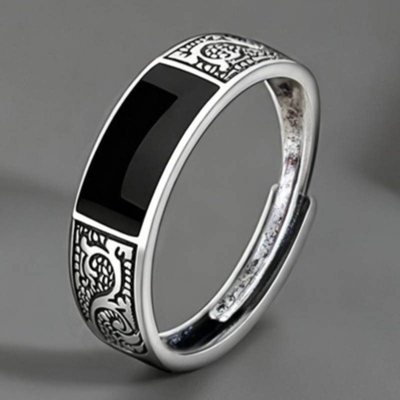 Vintage Personality Enamel Black Carving Pattern Ring For Men Women Daily Casual Party Punk Wearing Handmade Jewelry