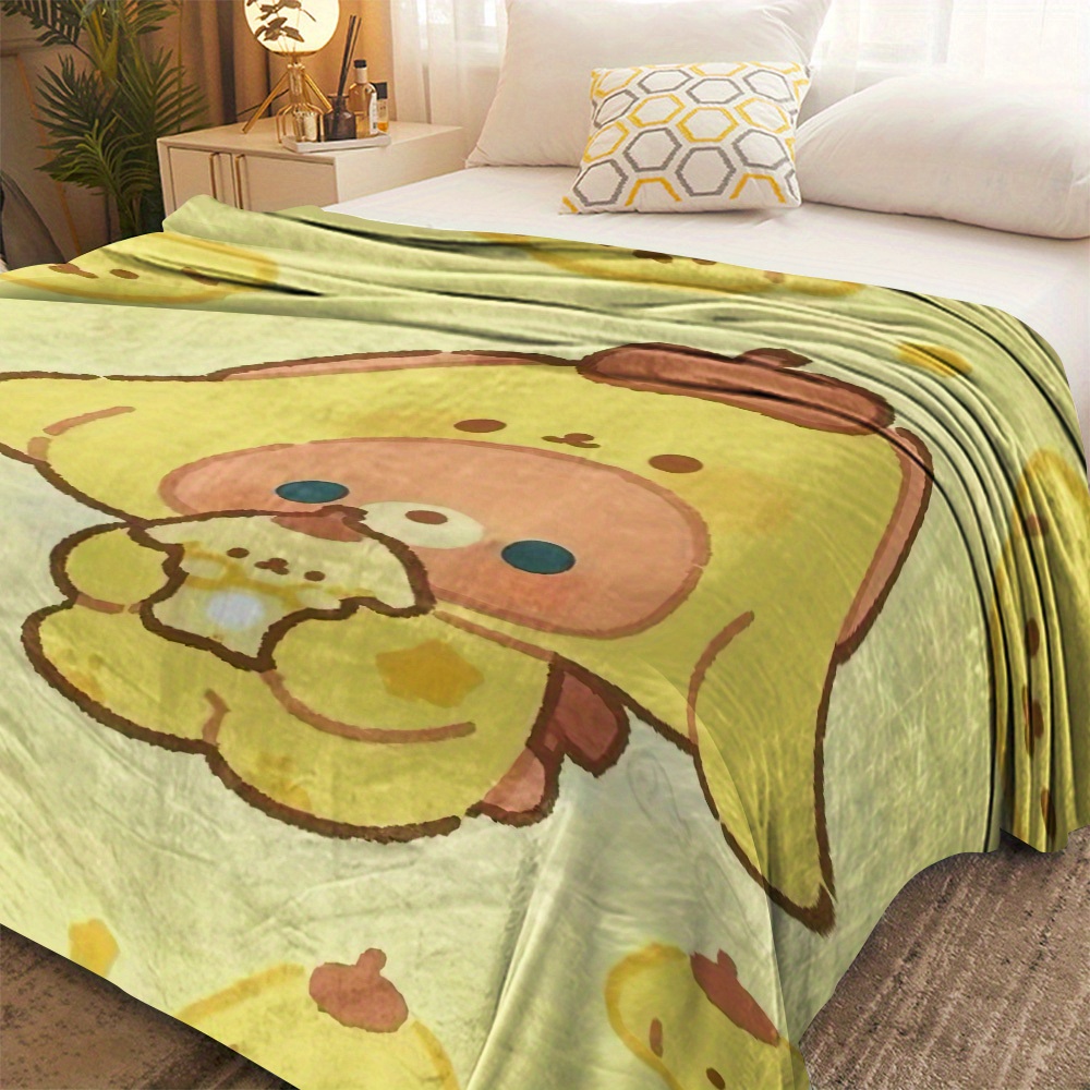 Pom Pom Flannel Blanket Contemporary Style Multipurpose Knitted  Polyester Throw, Soft and Comfortable, Machine Washable,