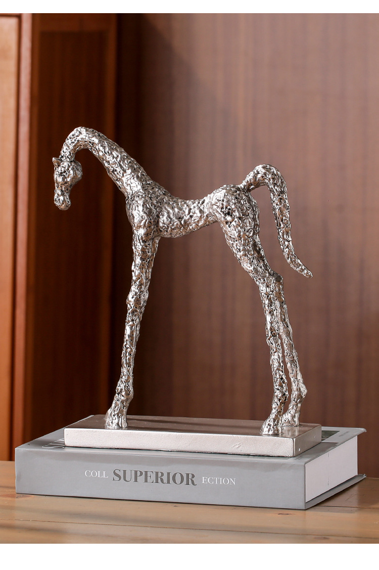 1pc of Resin Silvery Vintage Silvery Horse Ornament | Artistic Craft Table Decoration for Living Room, Entrance, Study, Home Decor, Long-legged Horse Modern Sculpture