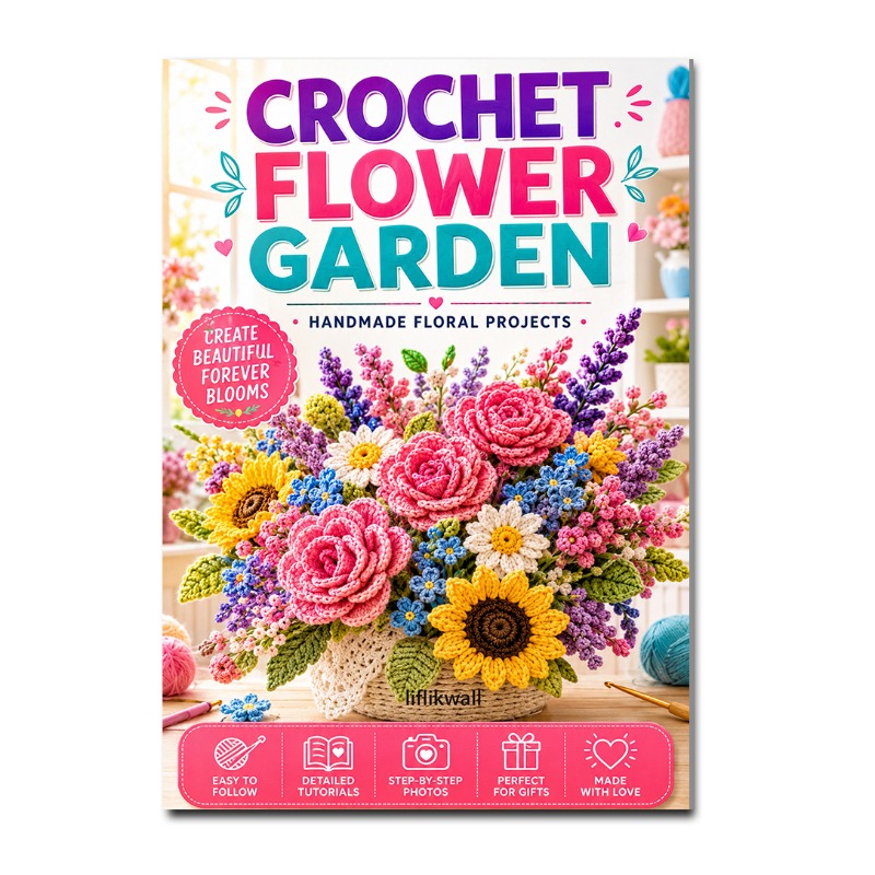 TEMU Crochet Flower Pattern Book, Crochet Bouquet Tutorial Guide, Beginner Photo Instructions For Handmade Floral Projects, Home Decoration & Gift
