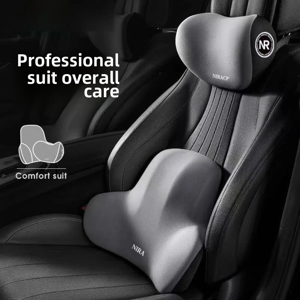 

Car Seat Cushion Set With Headrest & Lumbar Support - Breathable Polyester, Memory Foam Filling For