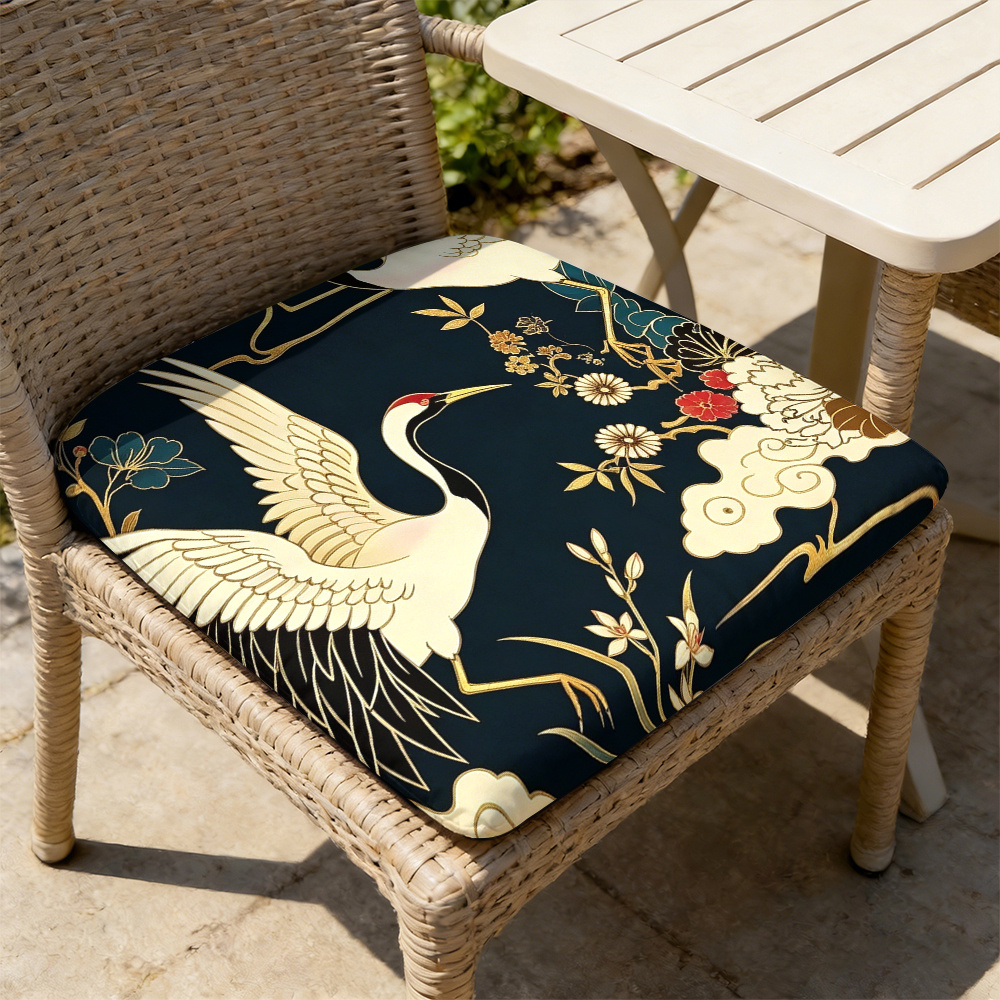 1pc Peony And Crane Pattern Courtyard Chair Seat Cushion, Indoor And Outdoor Seat Cushions, Back Cushions, Size 19.7*17.7*1.57inch, Suitable for Garden Chairs, Office Chairs And Floor Seats. Soft And Comfortable