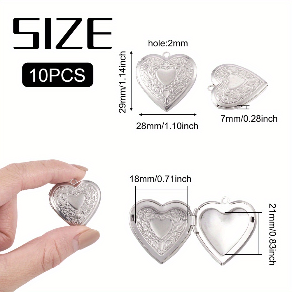 TEMU 10 pièces Breloques en Acier Inoxydable 316, Motif Cœur Gravé, 29x28x7mm, pour Création de Bijoux et Artisanat