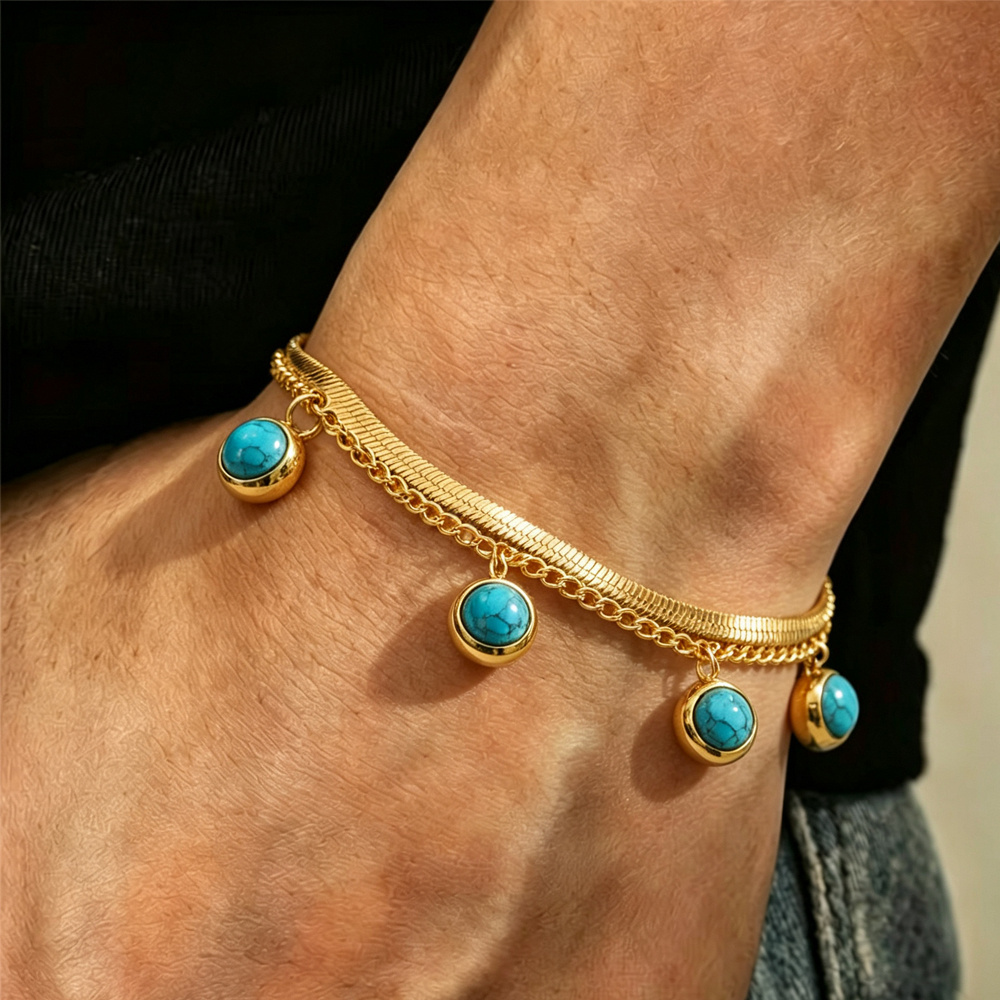 Women's 316 Stainless Steel Double-layer Chain Bracelet with Round Beads