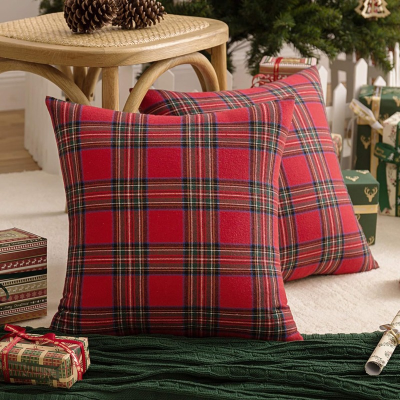 TEMU 2d Flat - 2pcs Double-sided Printed Red Christmas Pillow Covers, Sofa Cushion Covers, Bedroom Decor Match, Christmas Home Decoration, 2d Flat