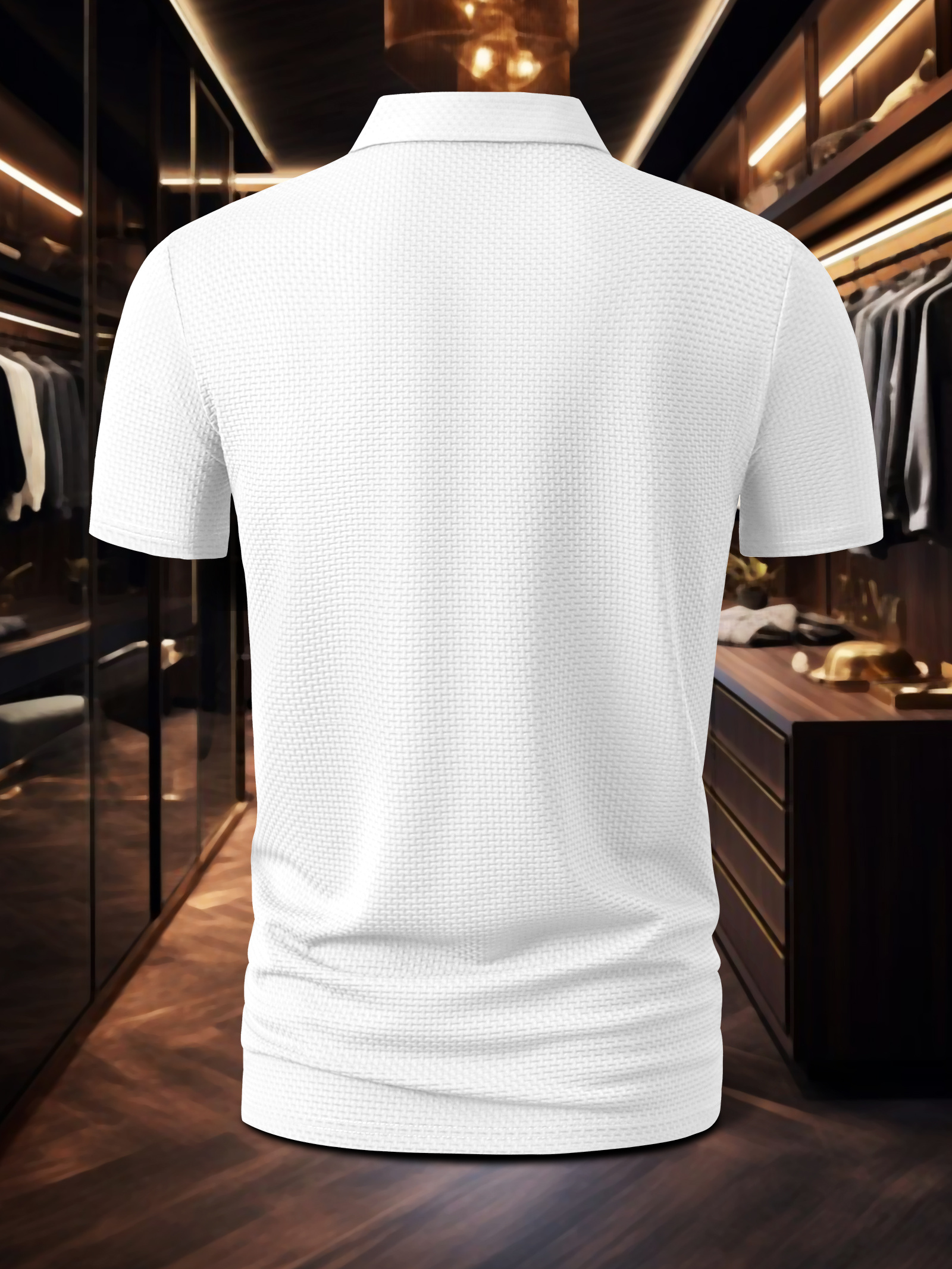 Men's Milan Print Short Sleeve Golf Shirt - Breathable, Stretch Fabric, Button- Collar, Lightweight Business Casual Style for Summer, Tennis & Golf Training
