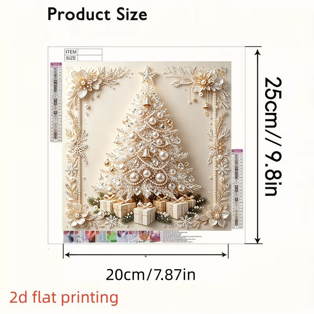 TEMU New 1pc, 25x25cm Christmas Tree With Gifts. Diy Diamond Painting Kit, Using 2d Colored Pearl Round Diamonds, With Unique Partial Diamond