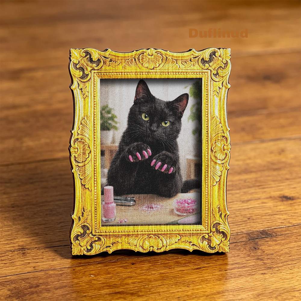 TEMU 1pc Cute Black Cat Fridge Magnet, Design, Pink Nail , Wooden Fridge Sticker, Refrigerator Door Decor, Creative Gift And Home Ornament (back Is