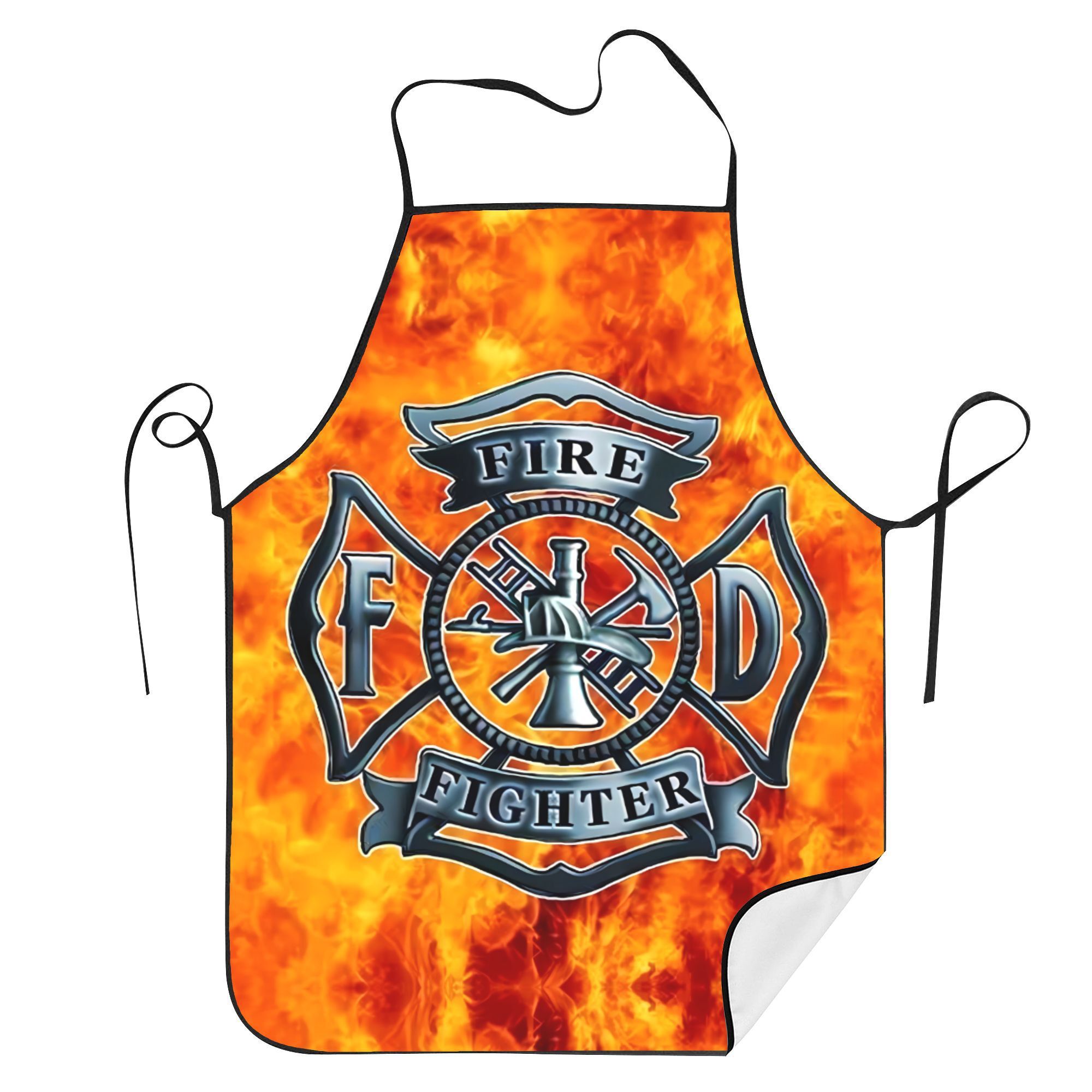 

Flame Design Firefighter-themed Kitchen Apron - Polyester, Vintage Style, Hand Wash/, Non-transparent With Fire & Graphics And Axe Emblem, Firefighter Gifts