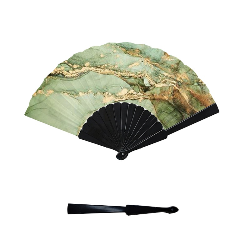 TEMU Éventail à main bohémien pour femme, 1 pièce - en plastique à imprimé marbre vert et doré, convient pour un , les fêtes air, - Cadeau décoratif