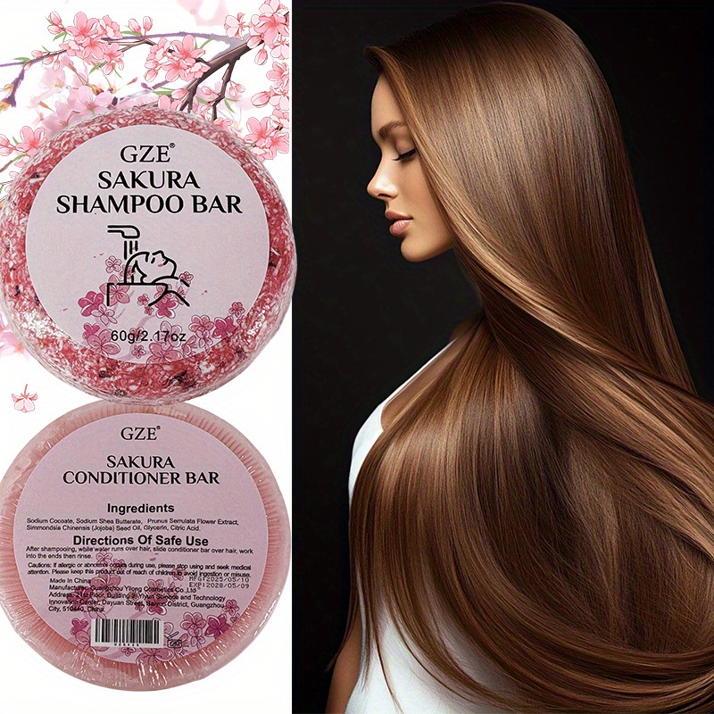 2 pack gze sakura shampoo bar conoditioner bar set handmade deep cleansing conditioning hydrating gentle   for damaged and dry hair split ends fragrance long lasting Product details 0