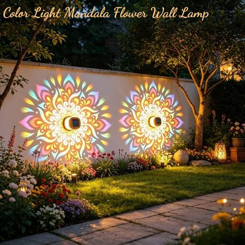 lot de 4 pièces : 2 abat-jours en fer forgé à projection de + 2 cache-panneaux solaires. applique murale extérieure solaire mandala, applique de cour à fleurs changeant de 16 couleurs. activation automatique par détecteur de dans lobscurité. de ip65. lumière