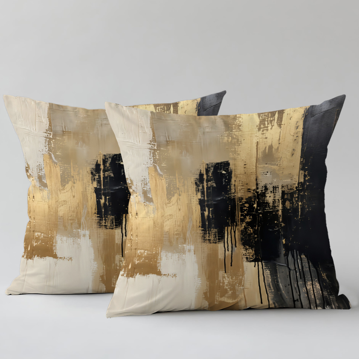 TEMU 2pcs, Single-sided Print, 2d Flat, Pillowcases , Oil Painting Black And Golden Color-block Pattern, Pillowcase, Outdoor Terrace Sofa Cushion