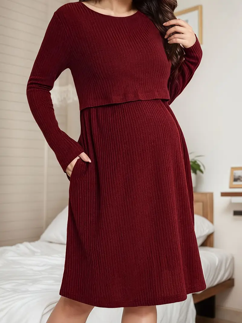 maternity dress breastfeeding autumn winter long sleeved red - Temu Norway maternity dress breastfeeding autumn winter long sleeved red - Temu Norway