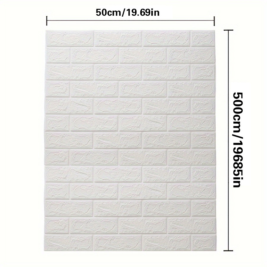Image of 3mm Thick, Three-dimensional Foam Wall Coverings| White Brick Design Wall Decals| Self-adhesive, Waterproof, Oil-resistant, And | Suitable For Indoor Renovation, Measuring 50.0*500.0 Cm