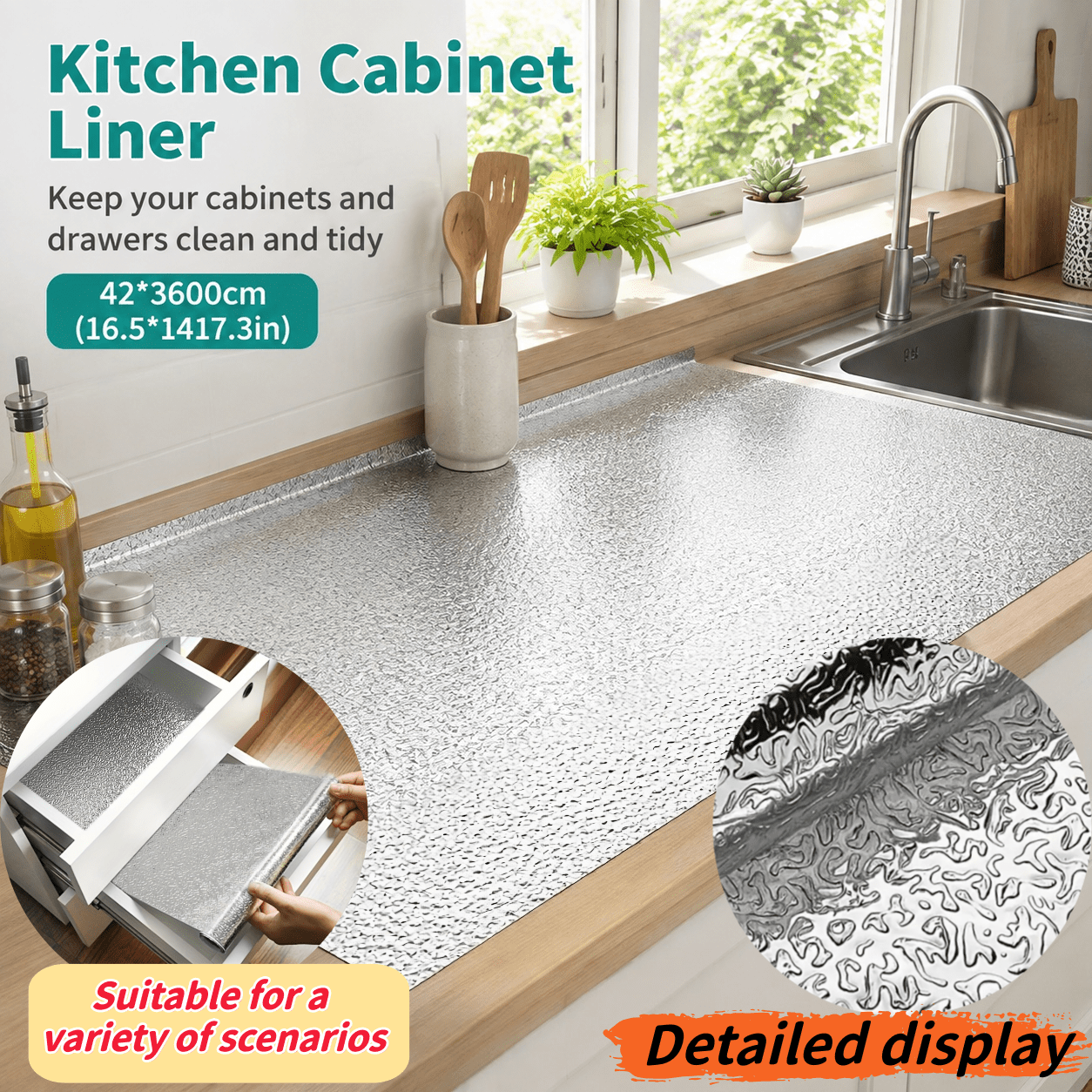 TEMU 1 Roll Of Extra-wide And Extra-long 42*3600cm (16.5*1417.3in) Premium Protective Mat, Cuttable To Fit Kitchen Countertops, Stovetops, Drawers,