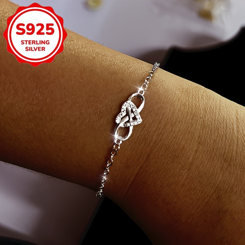 TEMU 1pc Of 925 Silver Heart Infinity Pendant Bracelet Mobius High-end Designer Design, Easter Limited Time Offer