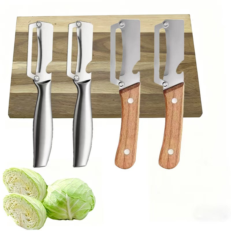 E-shop 4er-Set Multifunktionaler Schäler aus Edelstahl und Holz | Gemüseschäler, einfach zu bedienen, 420 Edelstahl
