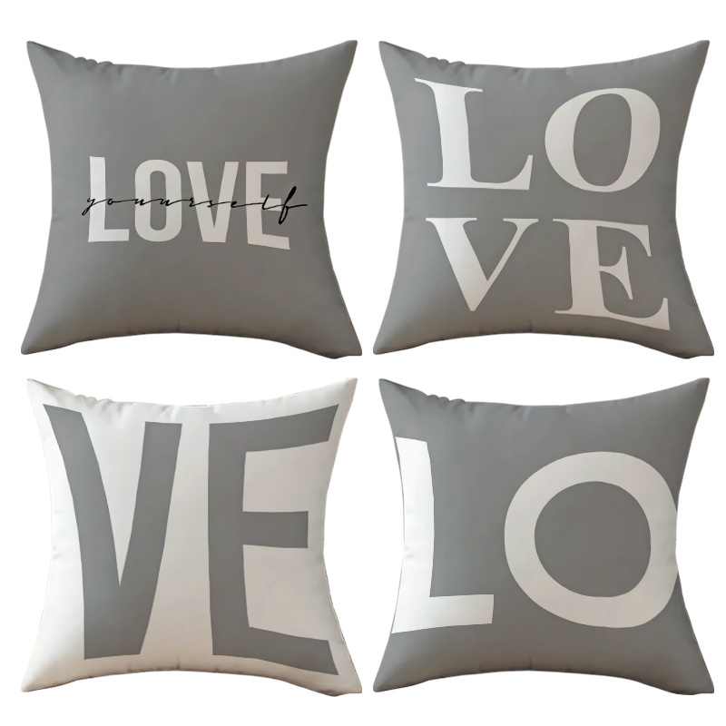TEMU 2d Flat - 4pcs Easy Pillowcases, Love Letter Element Print Patterns, Living Room Sofa Decor Cushion Covers, 2d Single-sided Printing, Machine
