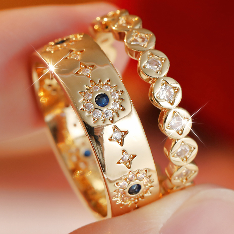 Ladies' Star Moon Sun Pattern Ring Set with Synthetic Zirconia