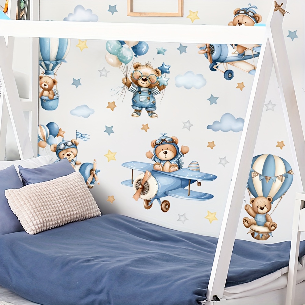 Bear Wall Stickers For Home Decor, Bedroom And Study Room Wall Decals, Living Room Background Decorative Stickers