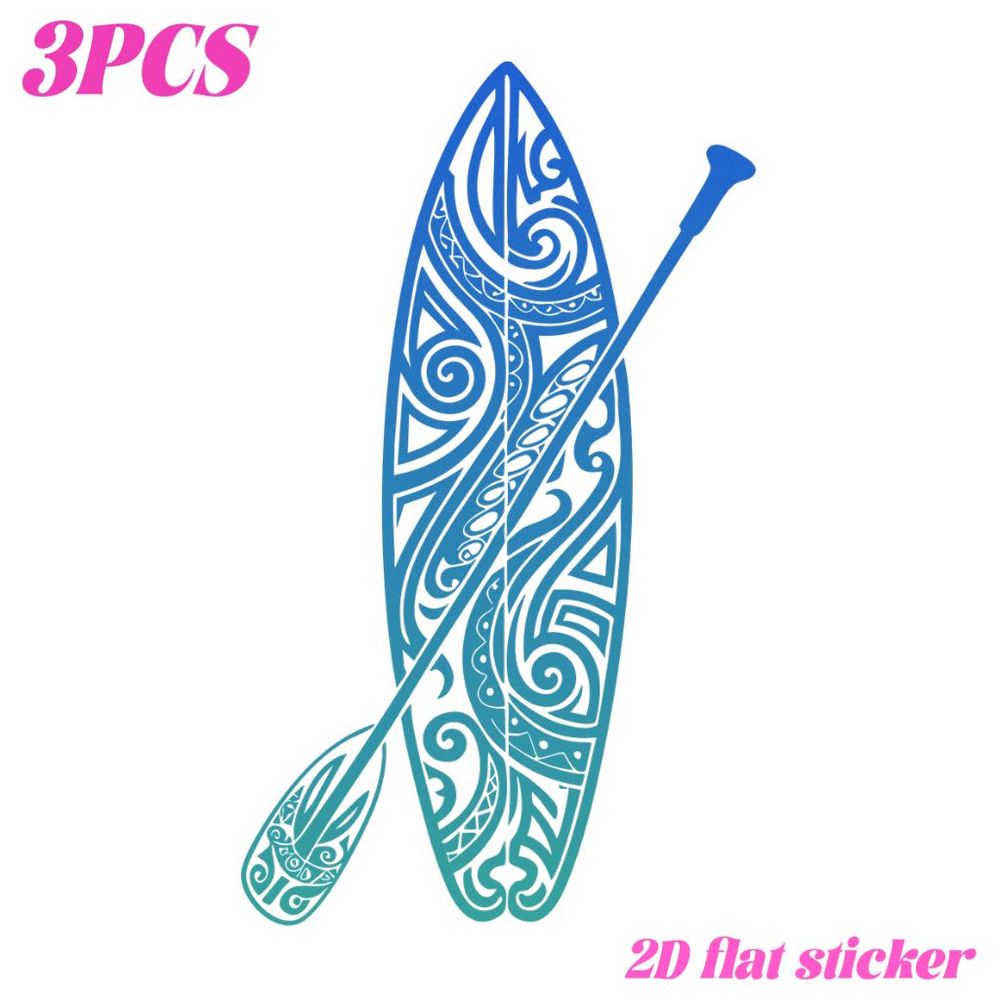 TEMU 3pcs 2d Flat Heat Transfer Stickers Compatible For Diy Iron-on Transfers Heat Press Appliques - Polynesian Maori Inspired Surfboard And Paddle