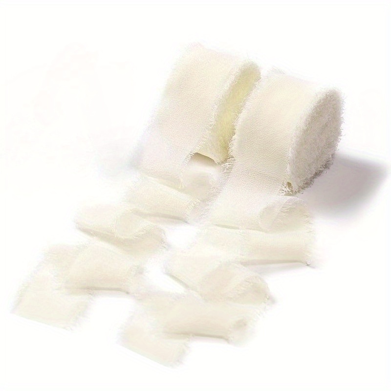 Image of Cream 1.1 Inch X 2 Rolls Total 17.5 Yards Handmade Fringe Chiffon Ribbon For Wrapping Wedding Invitations Bridal Bouquets Crafts Home Decor, Christmas