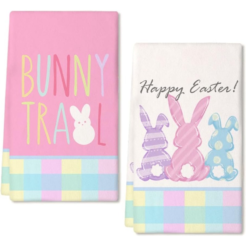 

2pcs Easter Bunny Kitchen Towels - 18x26 Inch, Polyester Dish Cloths For Spring Decor & Cleaning