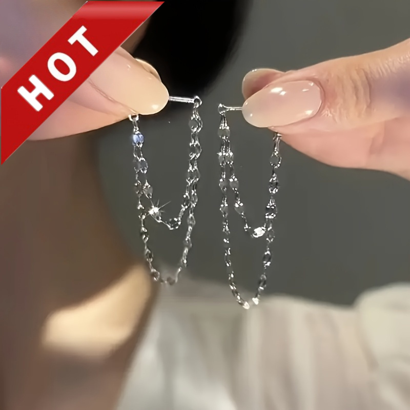 a pair of elegant earrings with double layer chains and tassels suitable for gift   and daily wear classic daily jewelry accessories holiday and birthday gifts anniversary gifts   Product details 0