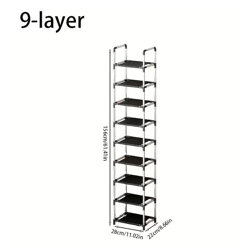 TEMU 9-tier Tall Narrow Shoe Rack, Vertical Shoe Storage Organizer, Space Shoes Shelf For Small Spaces Entryway Hallway Closet, Sturdy Metal Frame,