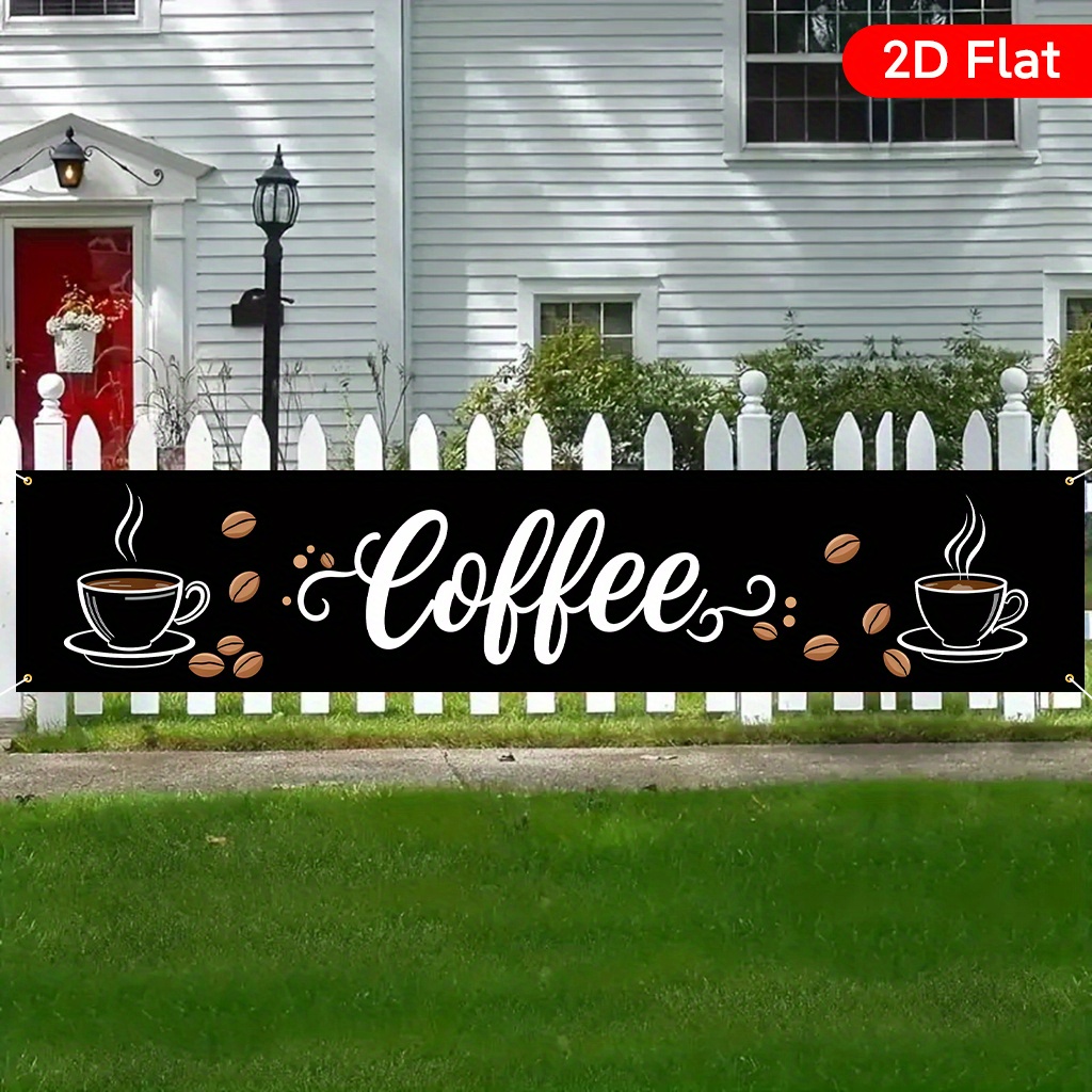 E-shop 2D Flat - 2D Flat - 2D Flat Banners ., Zwei Tassen Kaffee mit Kaffeebohnen auf Schwarz 1, Schönes Muster Design Großes Hofbanner,