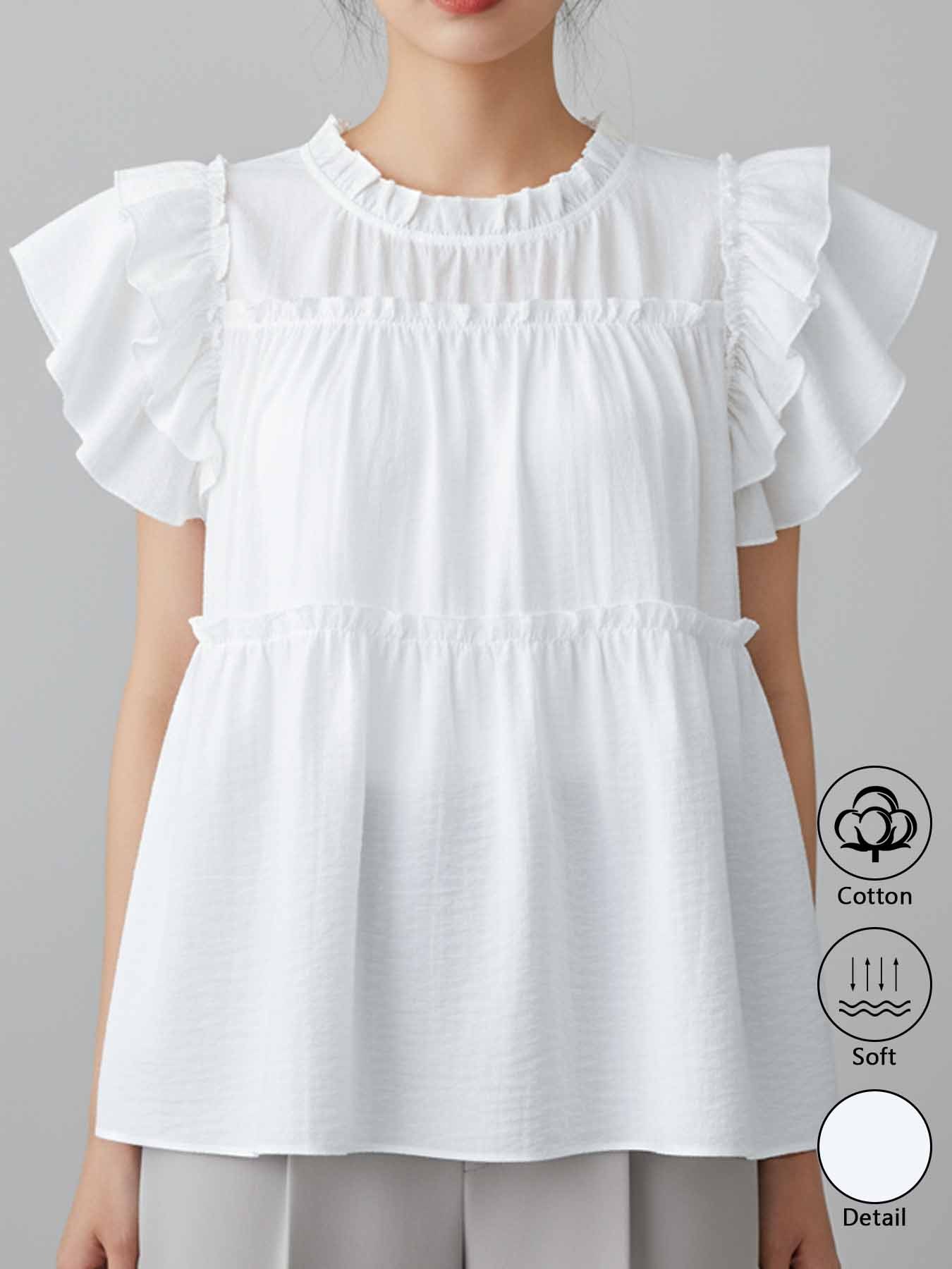 Womens 100 Ruffle Trim Neckline Double Layer Flounce Peplum