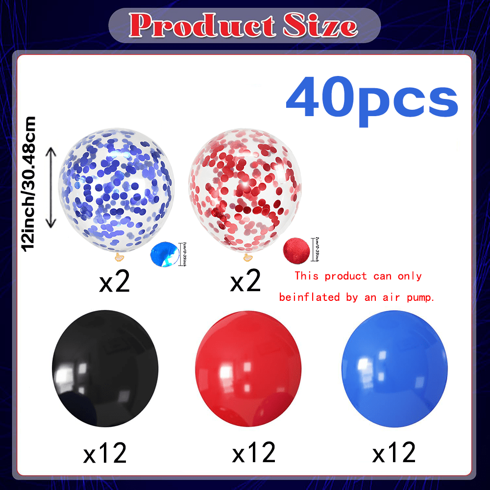 TEMU 40 globos rojos, azules y negros para decoración de de con temática de , adecuados para fiestas de , necesidades de interior y exterior