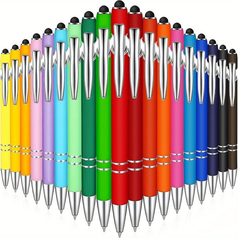 TEMU 92pcs Custom Engraved Round Ballpoint Pen Set - 8-color Assortment, Personalized Text, Smooth Writing, Touchscreen Compatible, Black Metal Pens,