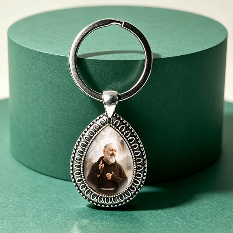 TEMU 1pc ' Pio di Pietrelcina Portachiavi a Cupola di Vetro Portachiavi Ciondolo Accessorio Borsa Regalo Unisex