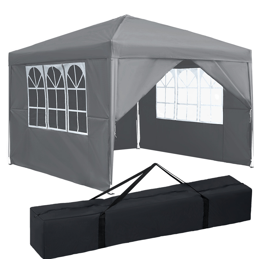 Image of 3x3m Pop-up With 4 Removable Side Panels & Carry Bag - Instant Folding Canopy Shelter For Outdoor Garden, Patio, Party, Picnic, Camping - / Silvery Grey/ White/ Dark Green