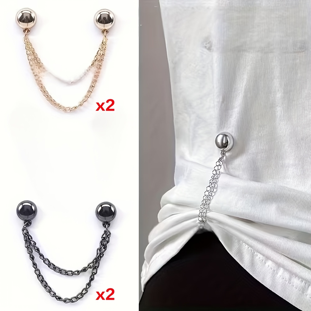 4pcs Women's Magnetic Shirt Clips Adjustable Chain Design With Ball Trim No Sewing Needed For Shirt Sleeves Skirts Pants Stylish And Durable