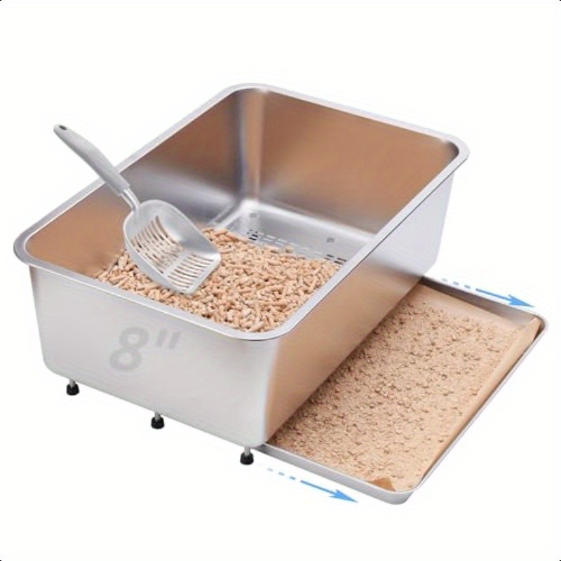 Enclosed Stainless Steel Litter Box With Lid, Large Sifting Litter