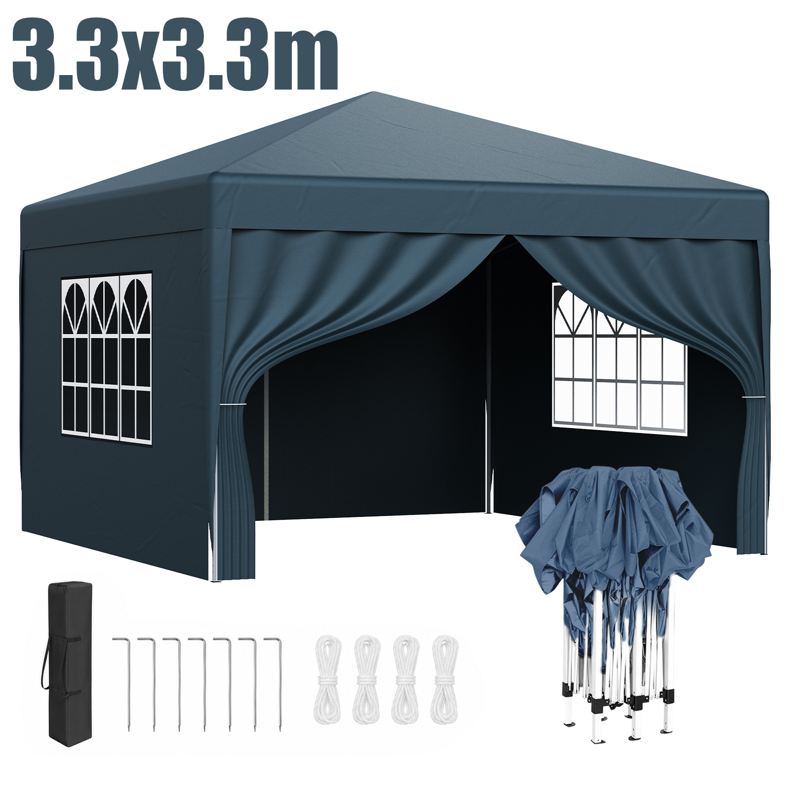 Pop-up Folding Gazebo Carport, 3.3x3. Sun Shade Event Tent With , Heavy Duty Hardened & 210d Oxford Fabric Roof, Anti-uv Outdoor Garden Patio Camping Shelter, Black/grey/blue